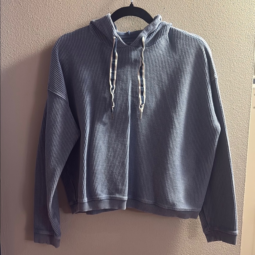 Blue Ribbed Hoodie